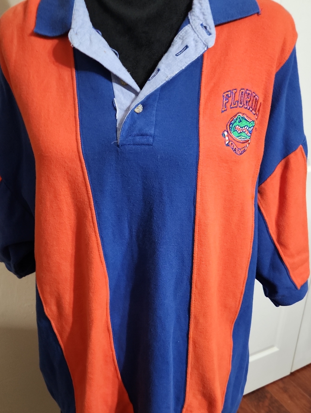 Florida Striped Rugby Polo Shirt in Blue & Orange